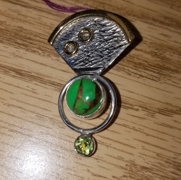 New Sterling Silver Copper streaked green turquoise pendant - Picture 6 of 6